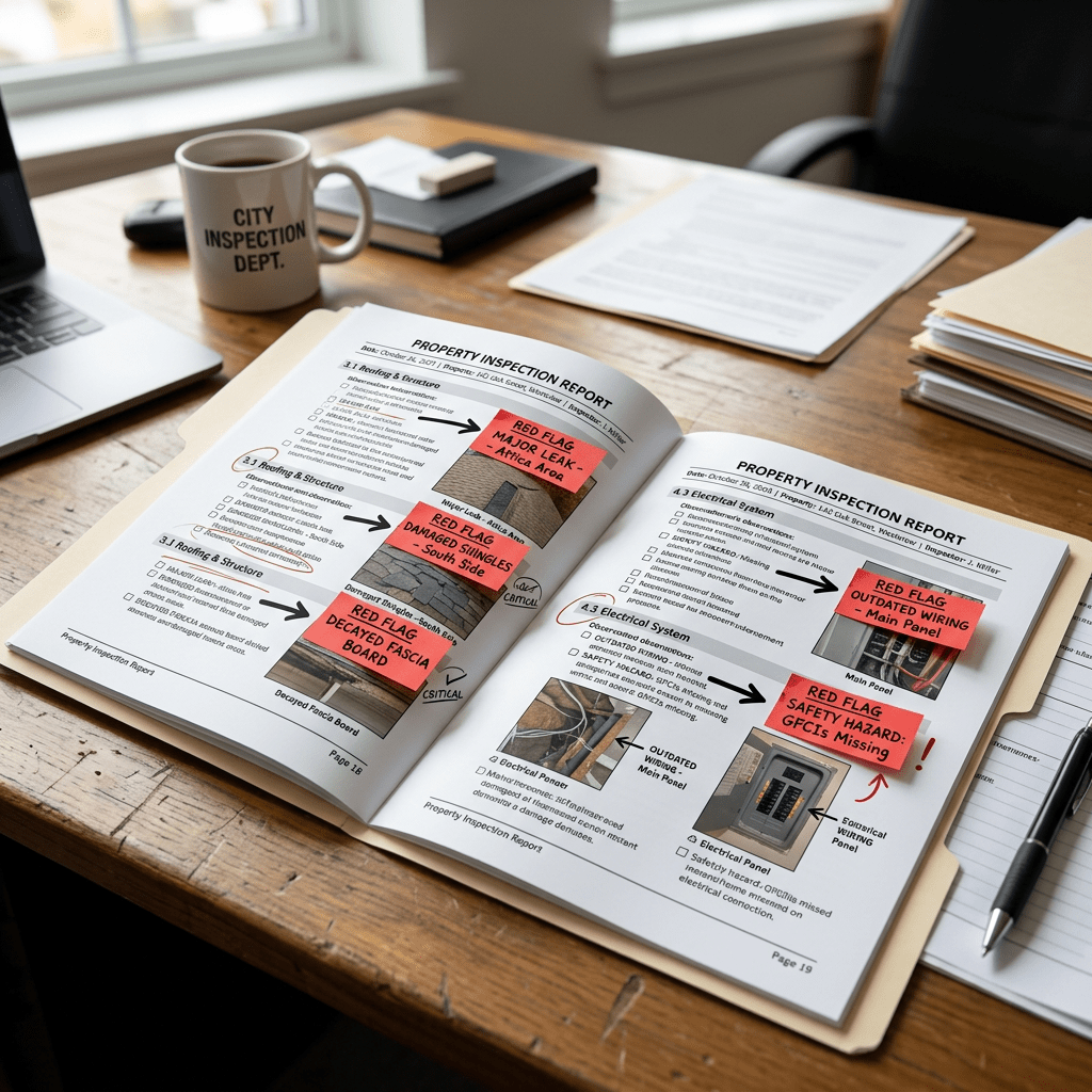 Add inspection report and red-flag sticky notes