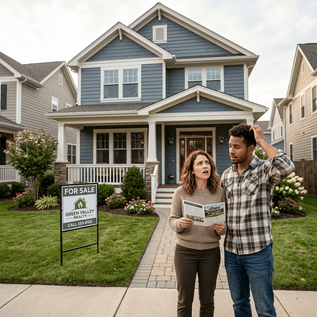 Perplexed couple viewing a home